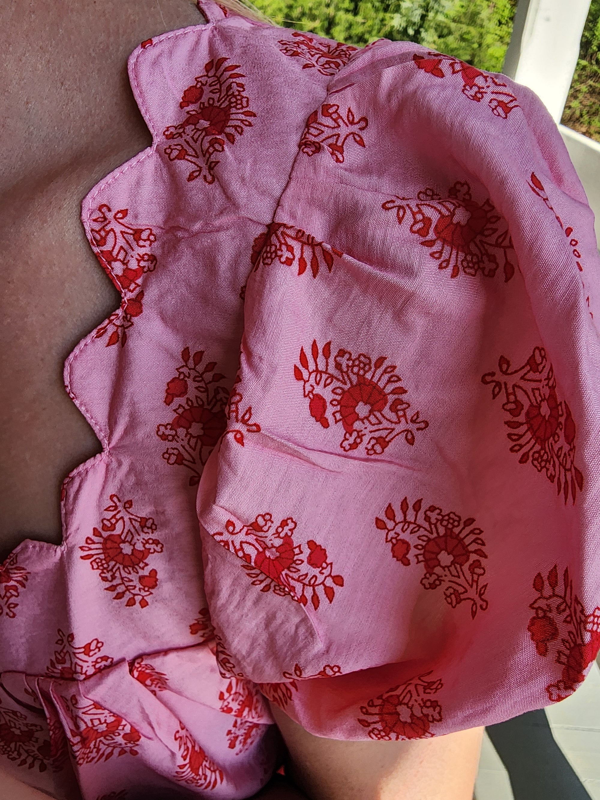 Pink Square Neck with Block Print