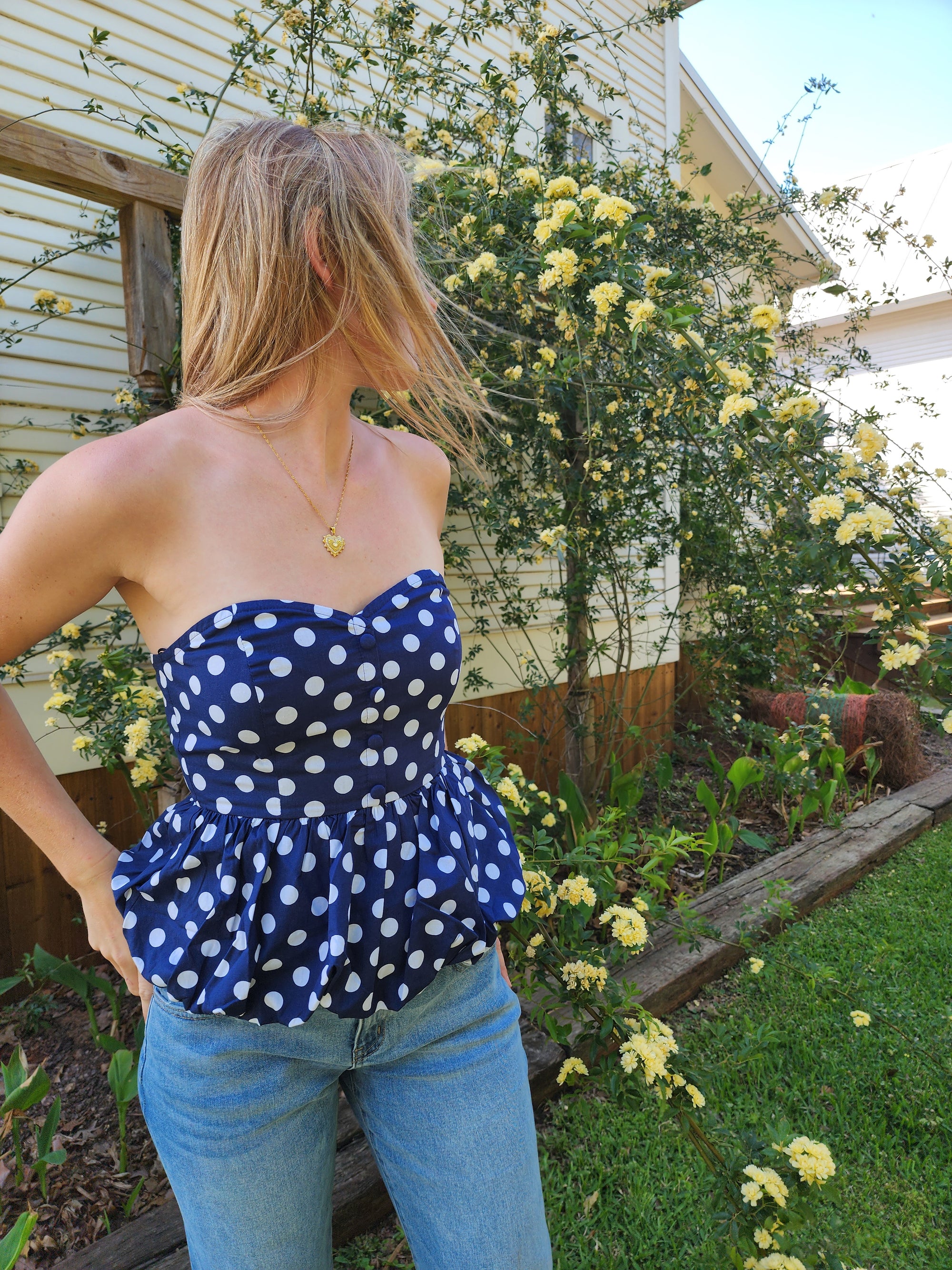 Sweetheart Polka-Dot Peplum Top