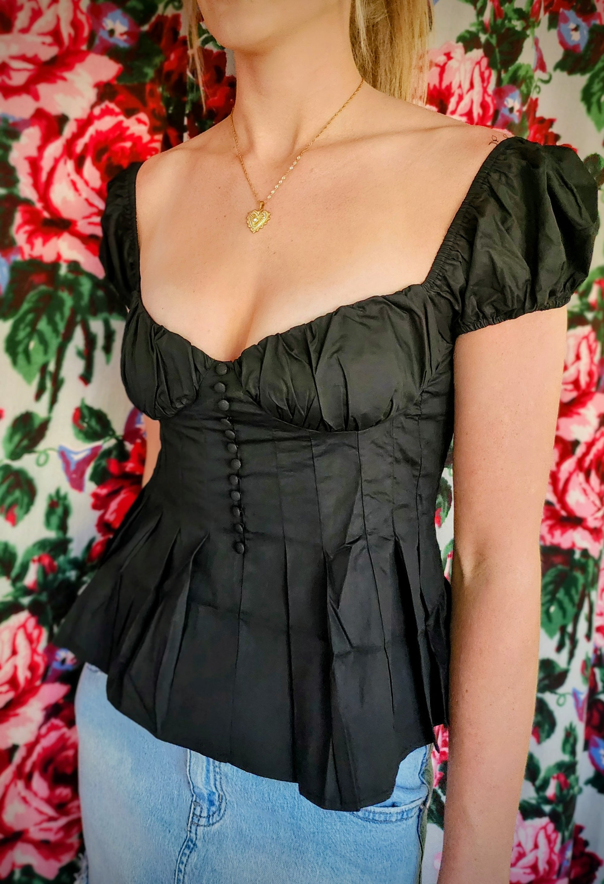 Black Puff Sleeved Corset