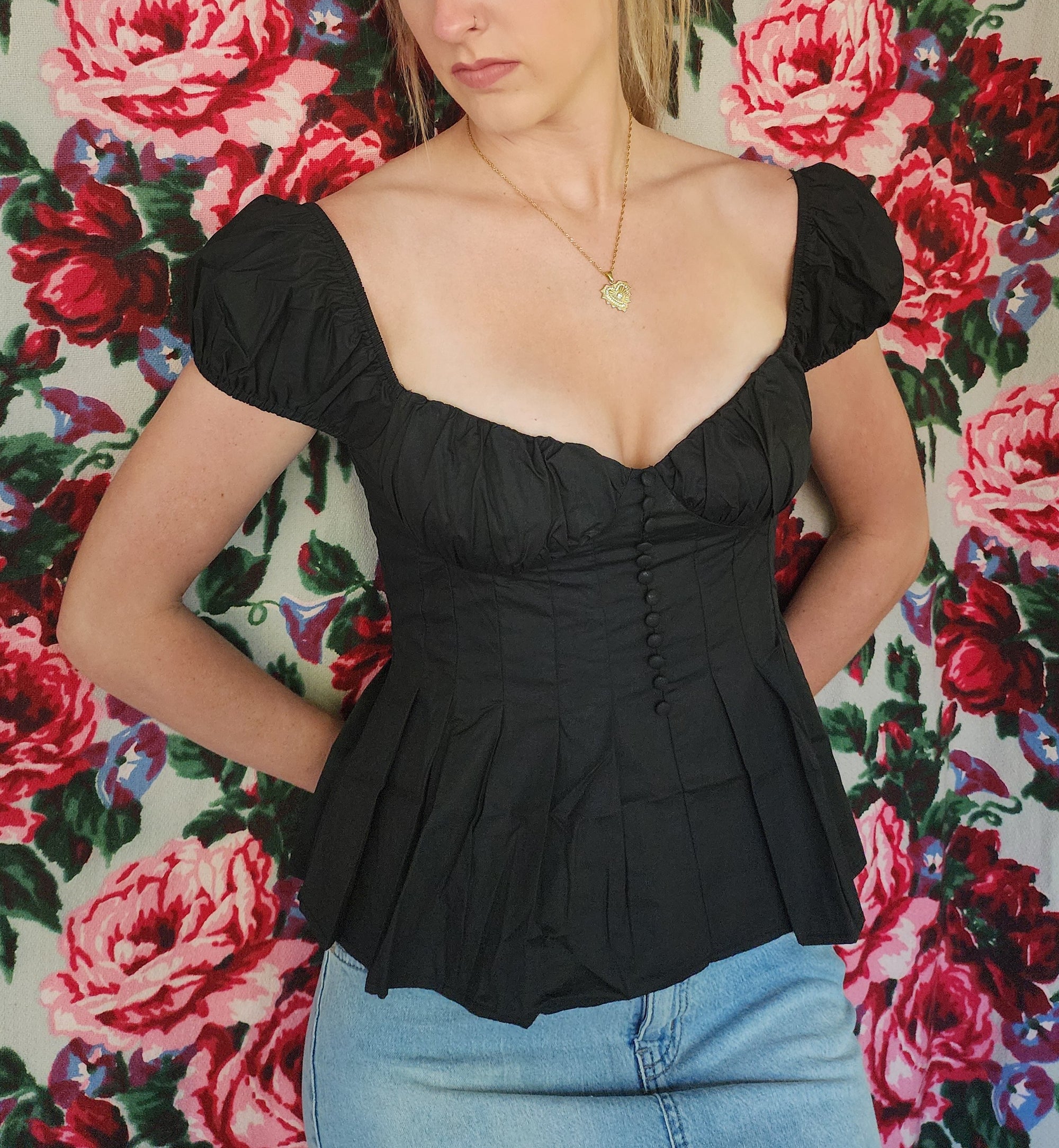 Black Puff Sleeved Corset