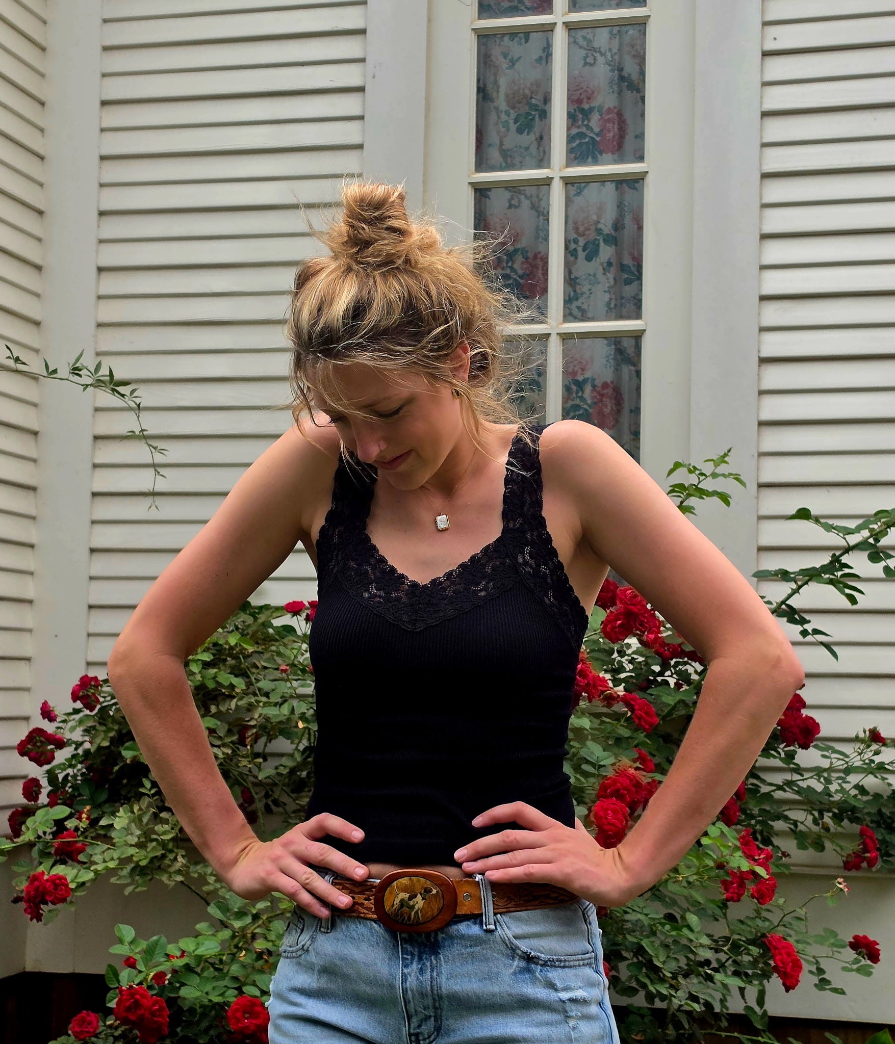 Black Lace Ribbed Tank
