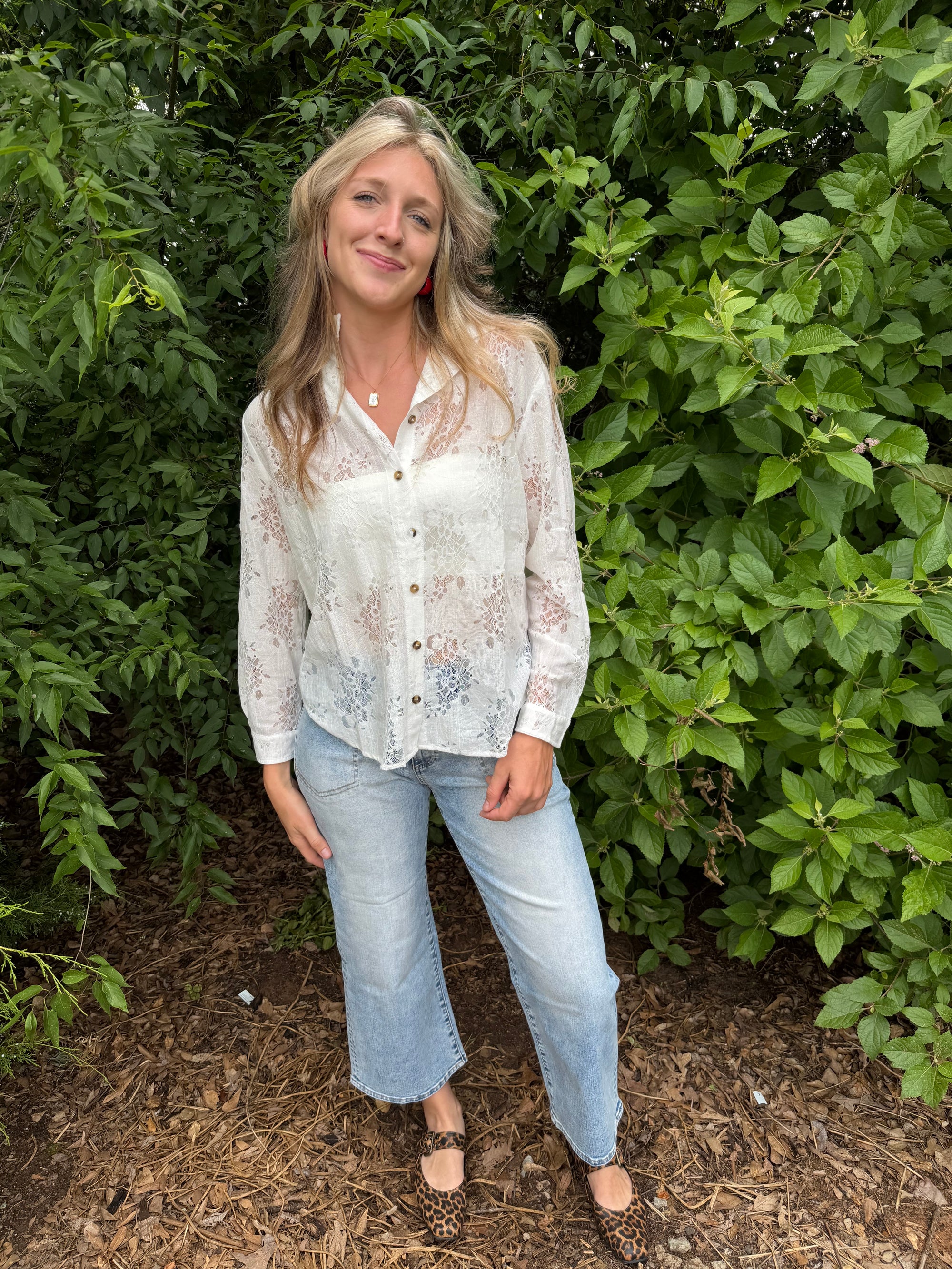 White Lace Button Up