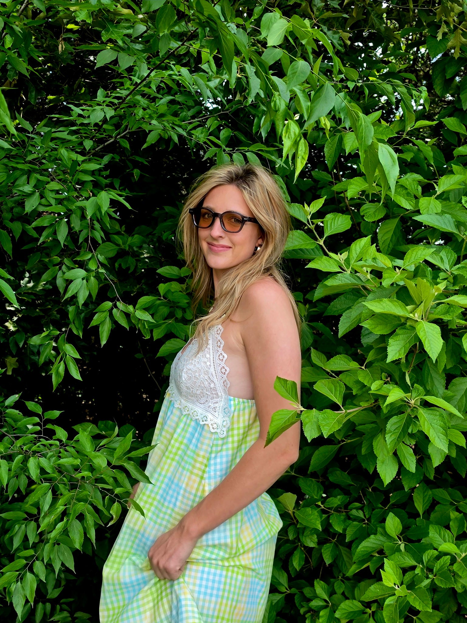 Midi Lace Top and Woven Print Dress
