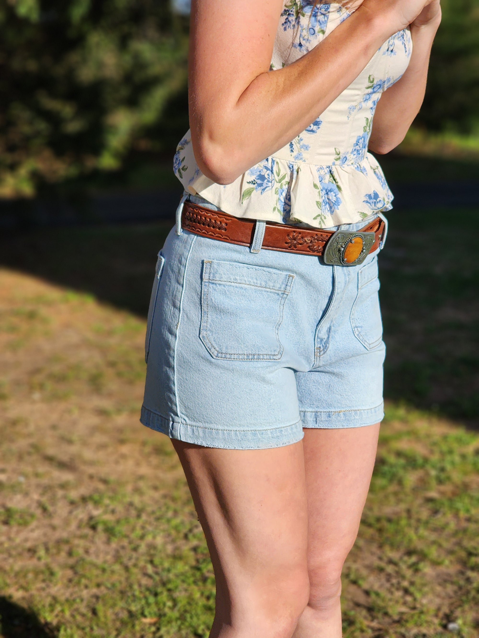 Kancan Light Washed Trouser Denim Shorts