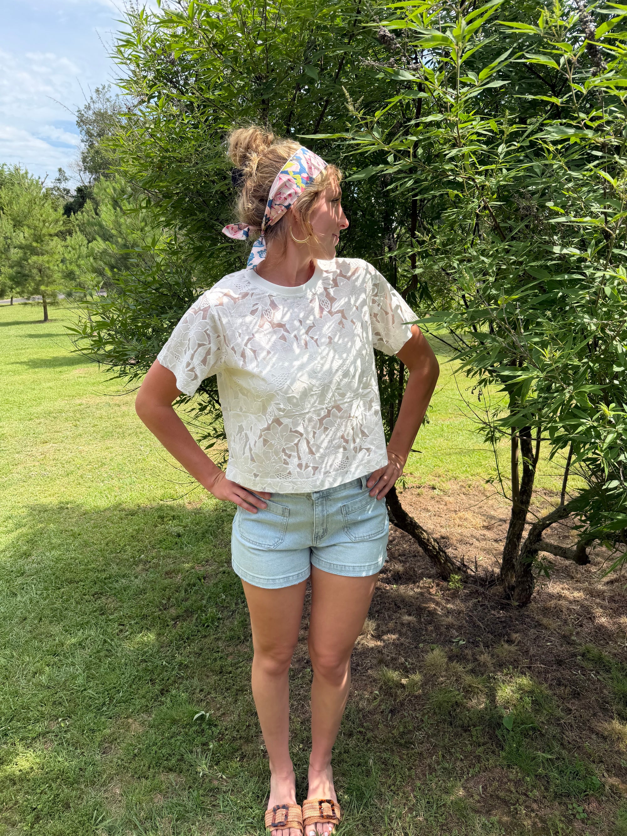 White Lace Floral Casual Shirt