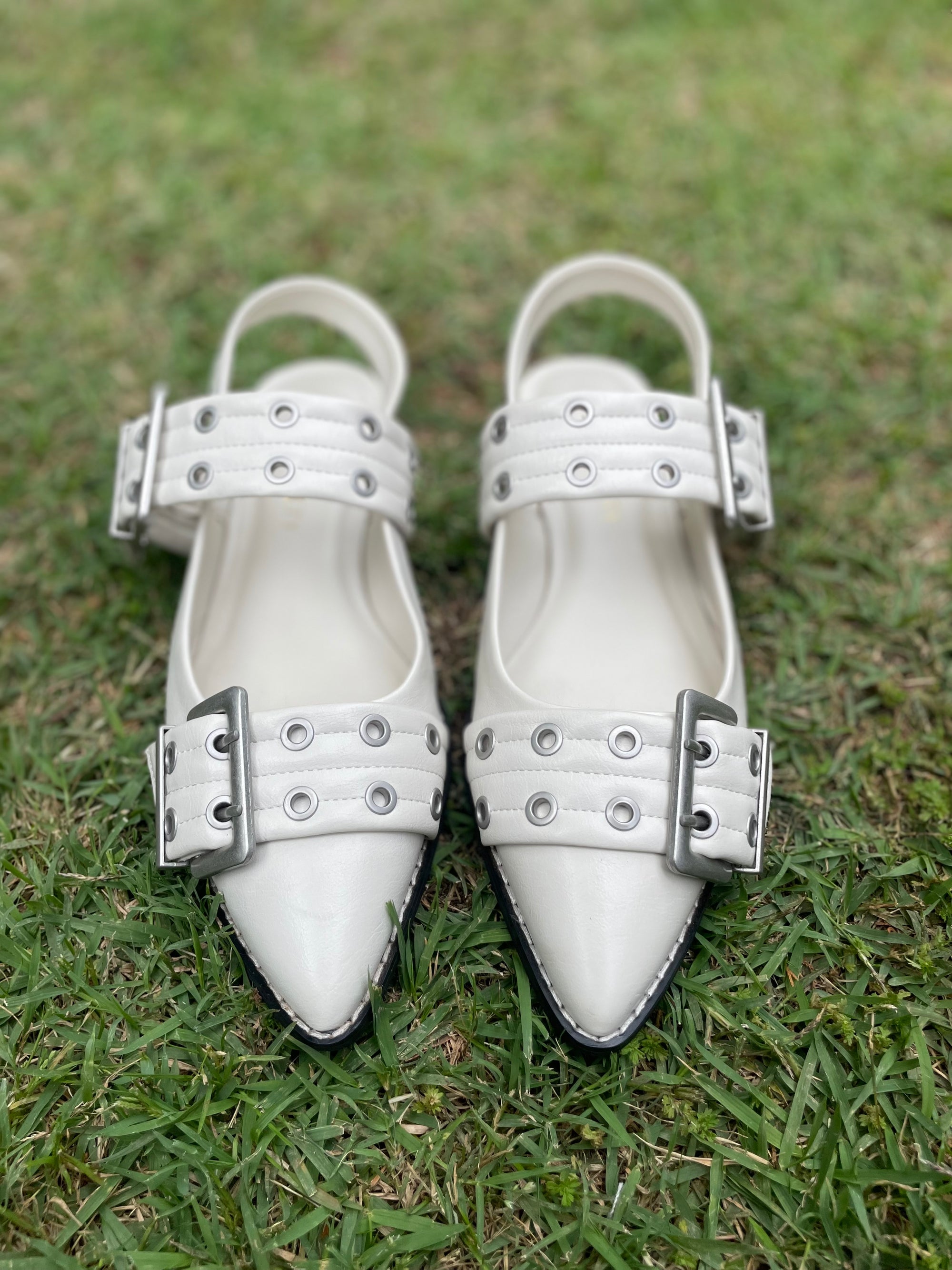 White Double Buckle Flats