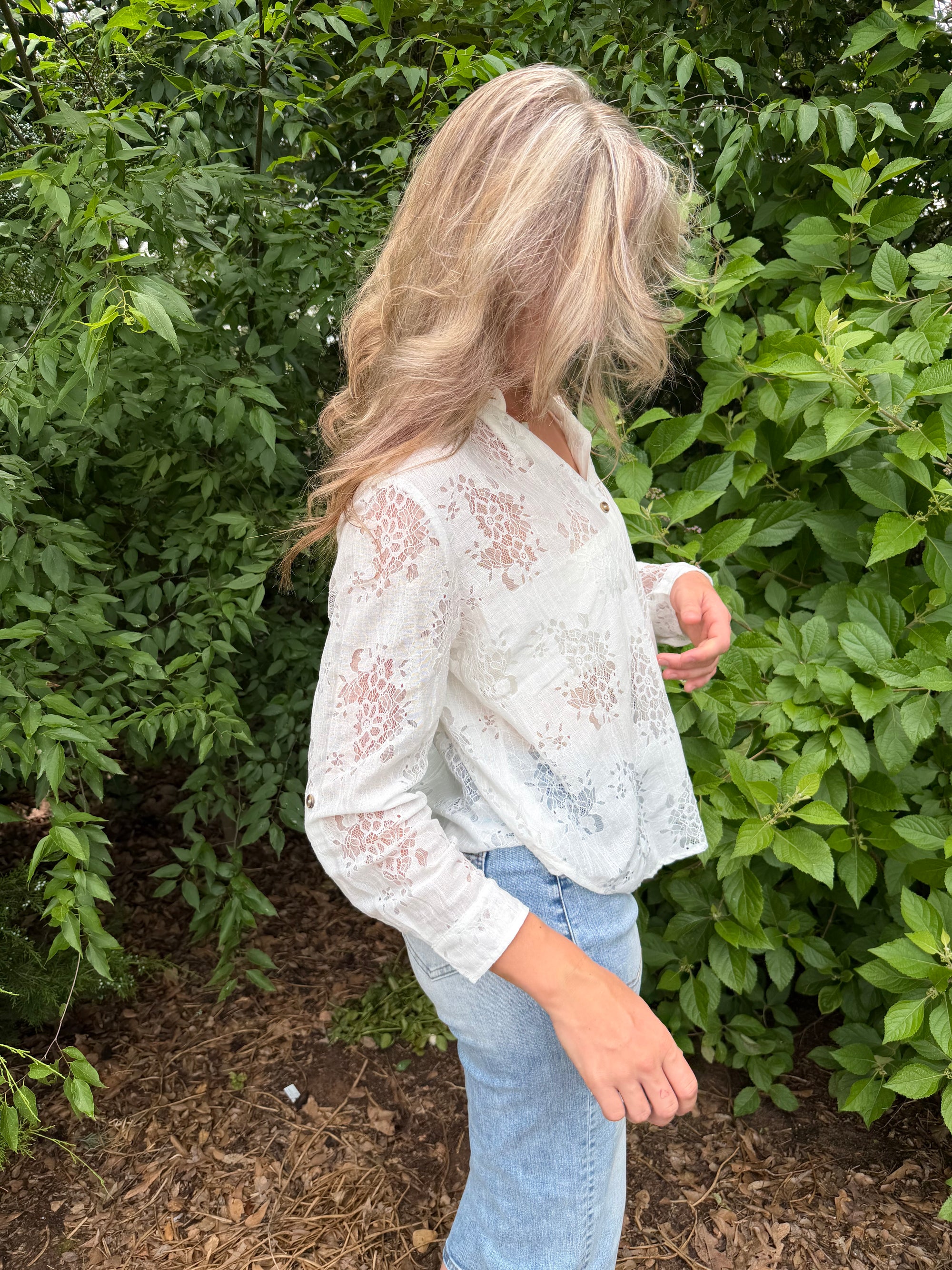 White Lace Button Up