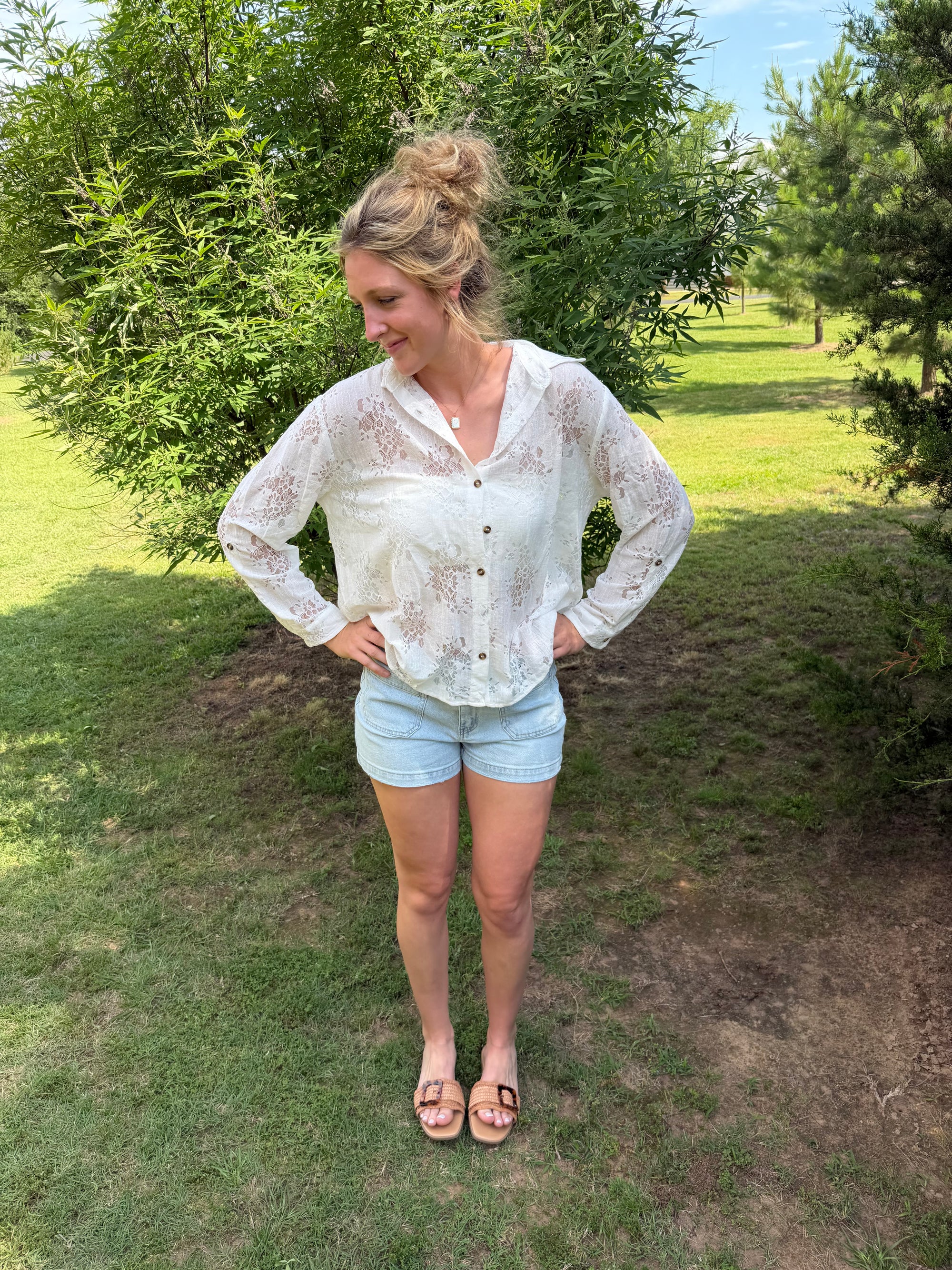 White Lace Button Up
