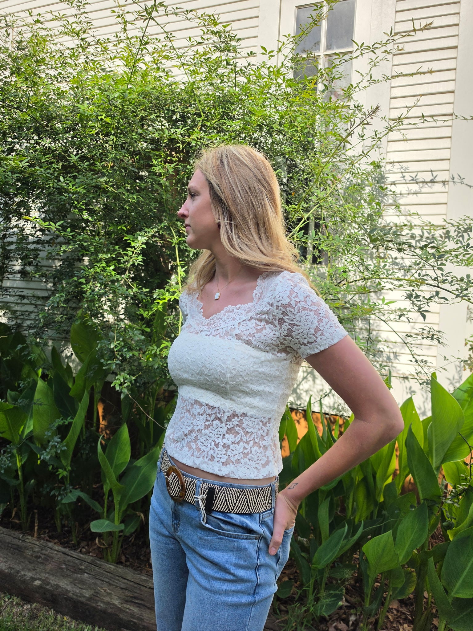 Scoop Neck Lace Knit Top