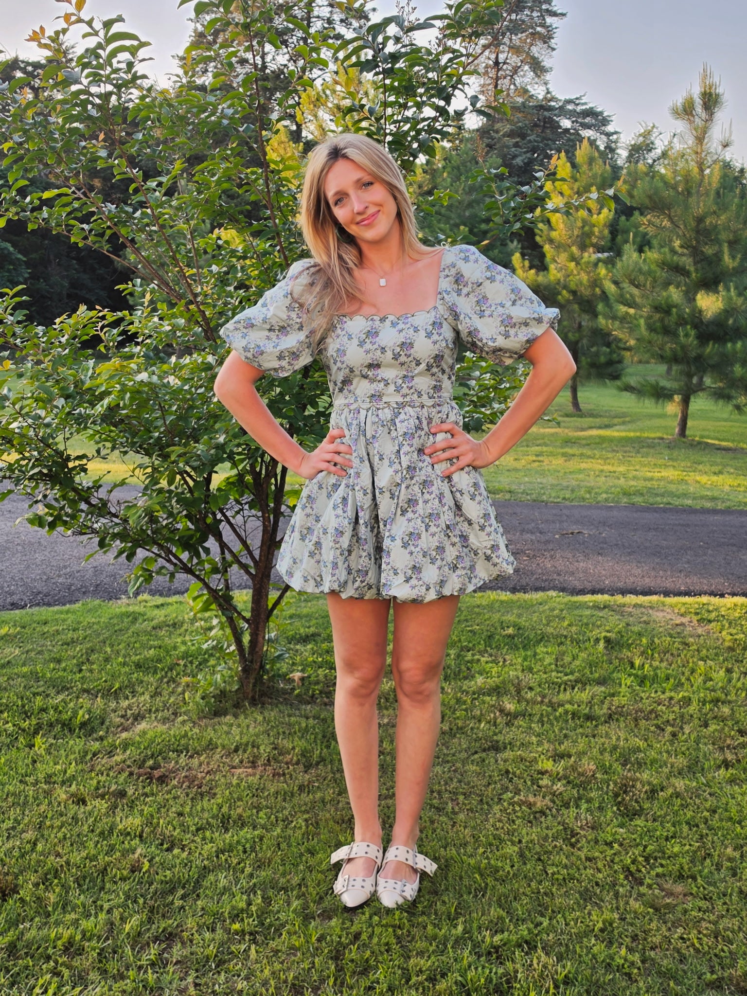 Floral Scallop Embroidery Mini Dress
