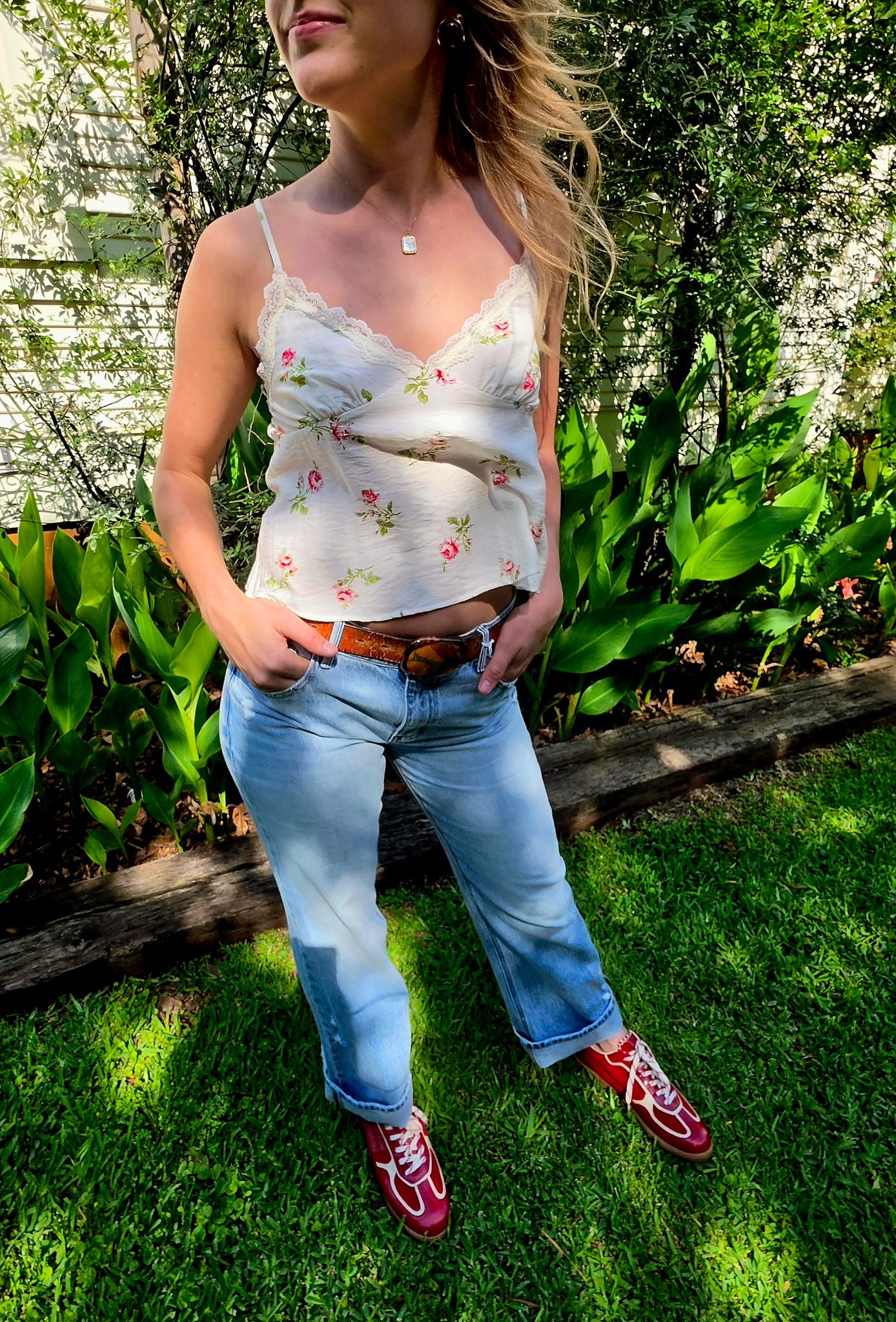 Floral Print Cami with Lace