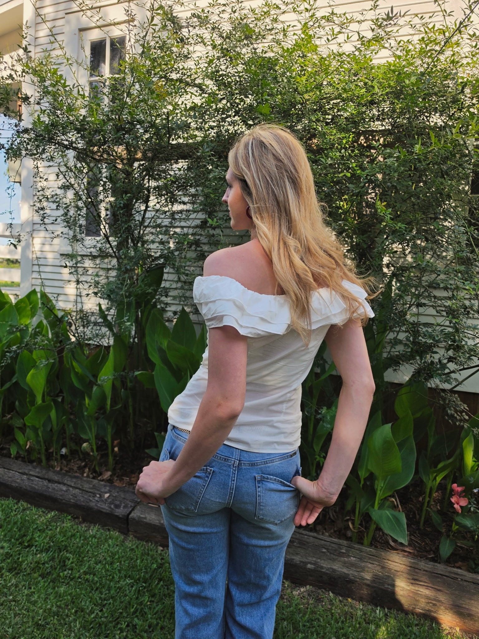 Off-shoulder Ruffle Poplin Top