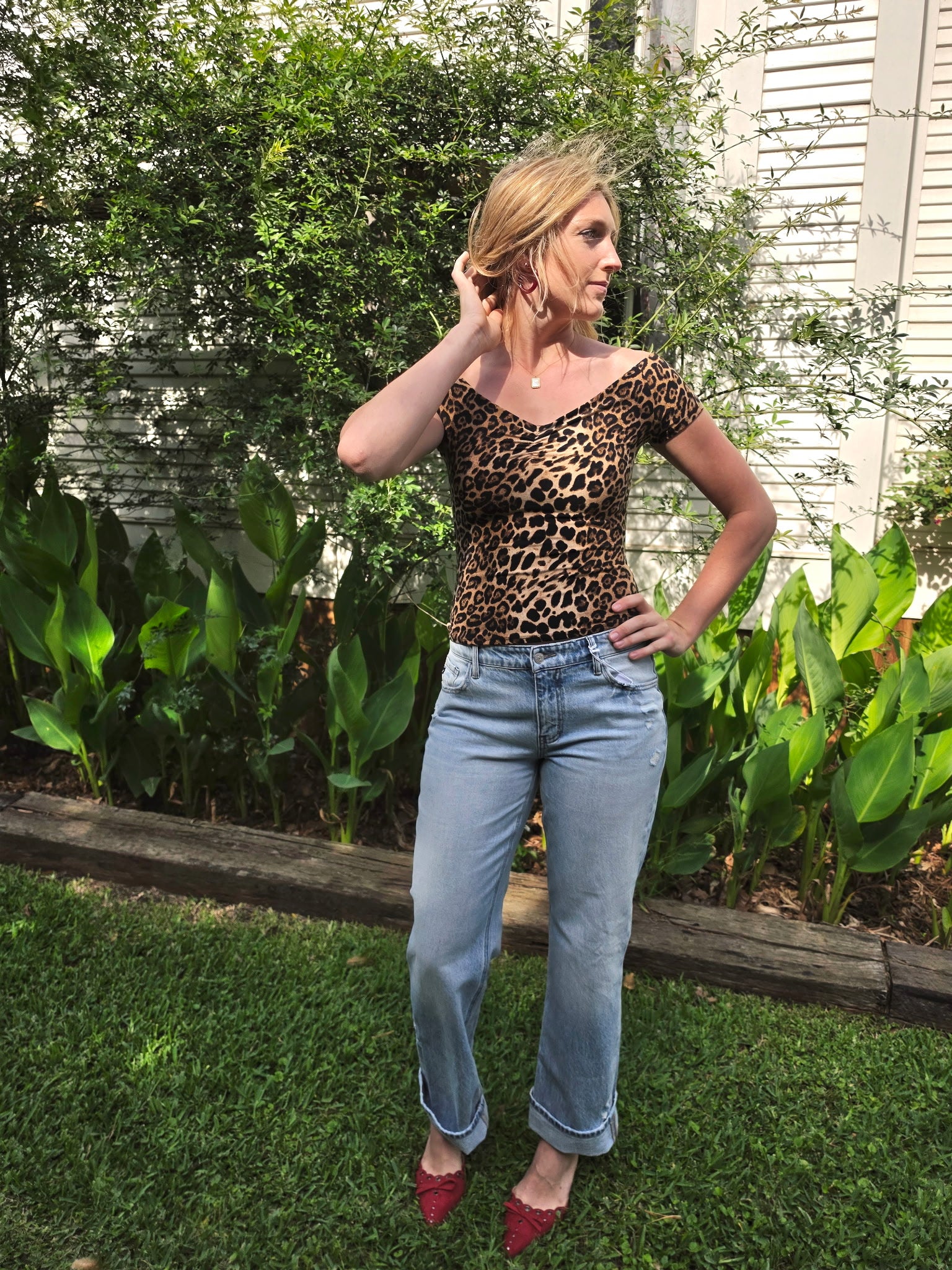 Leopard off the Shoulder Cinched Top