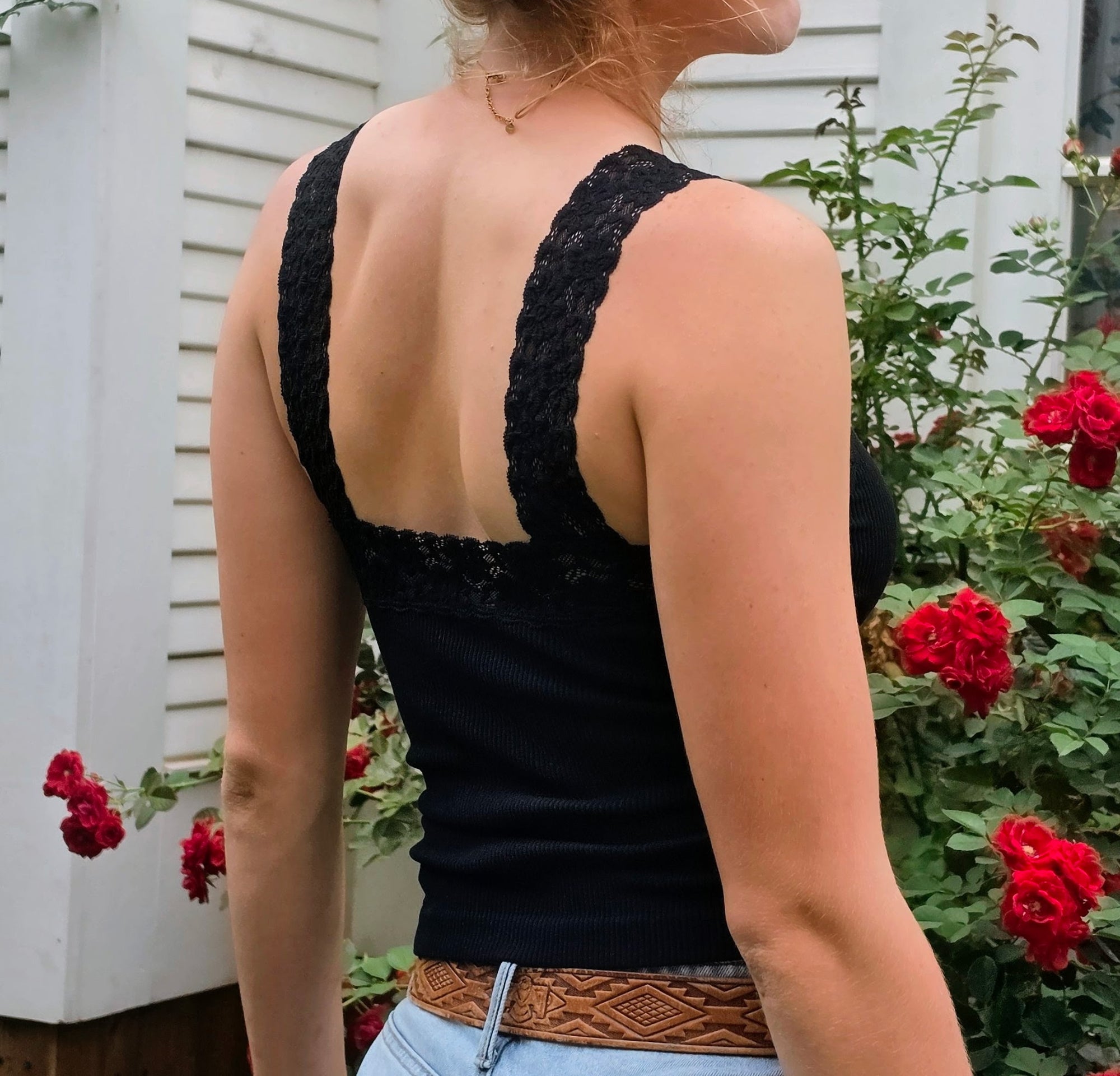 Black Lace Ribbed Tank