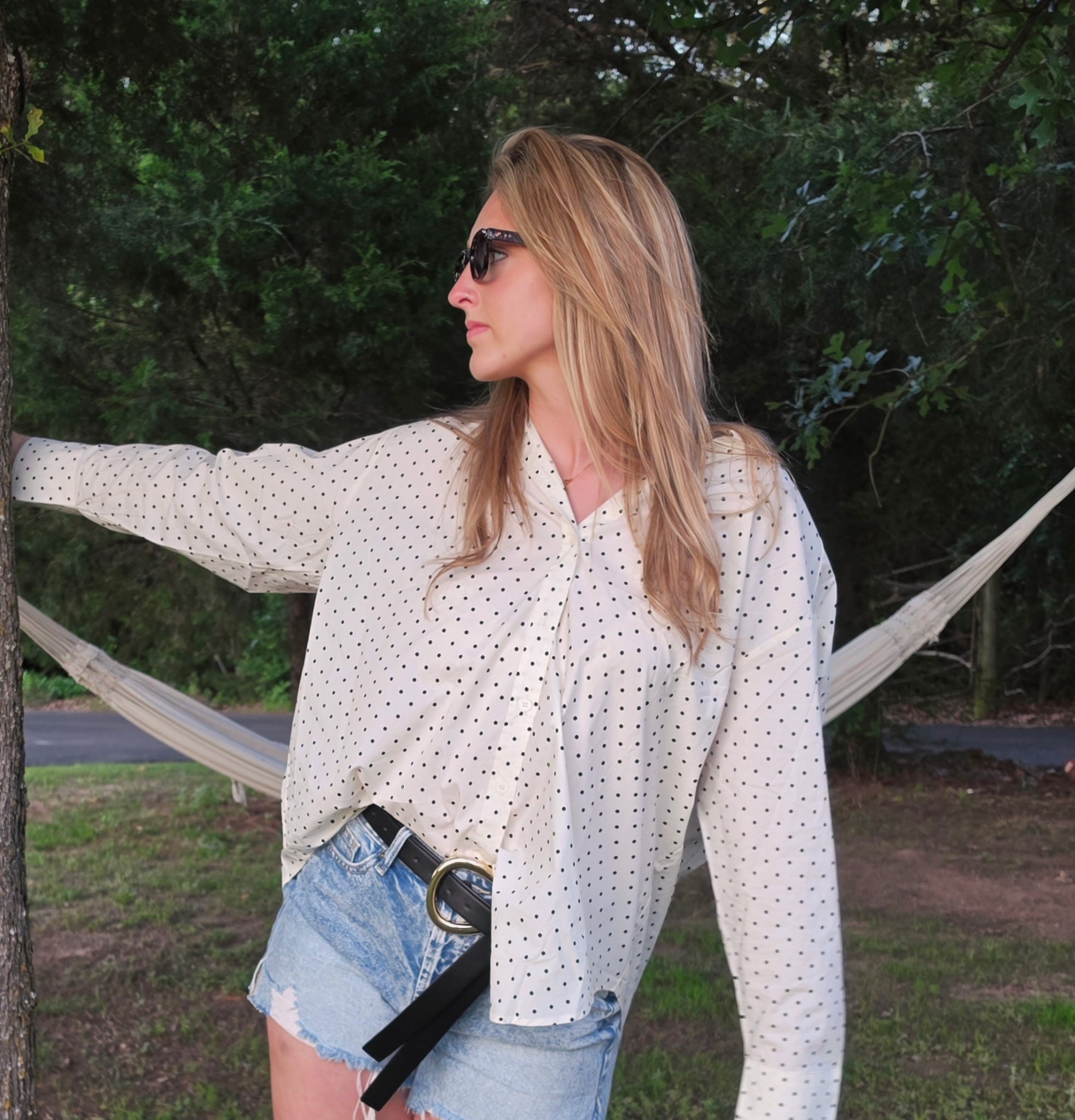 Polka Dot Oversized Button Down Shirt