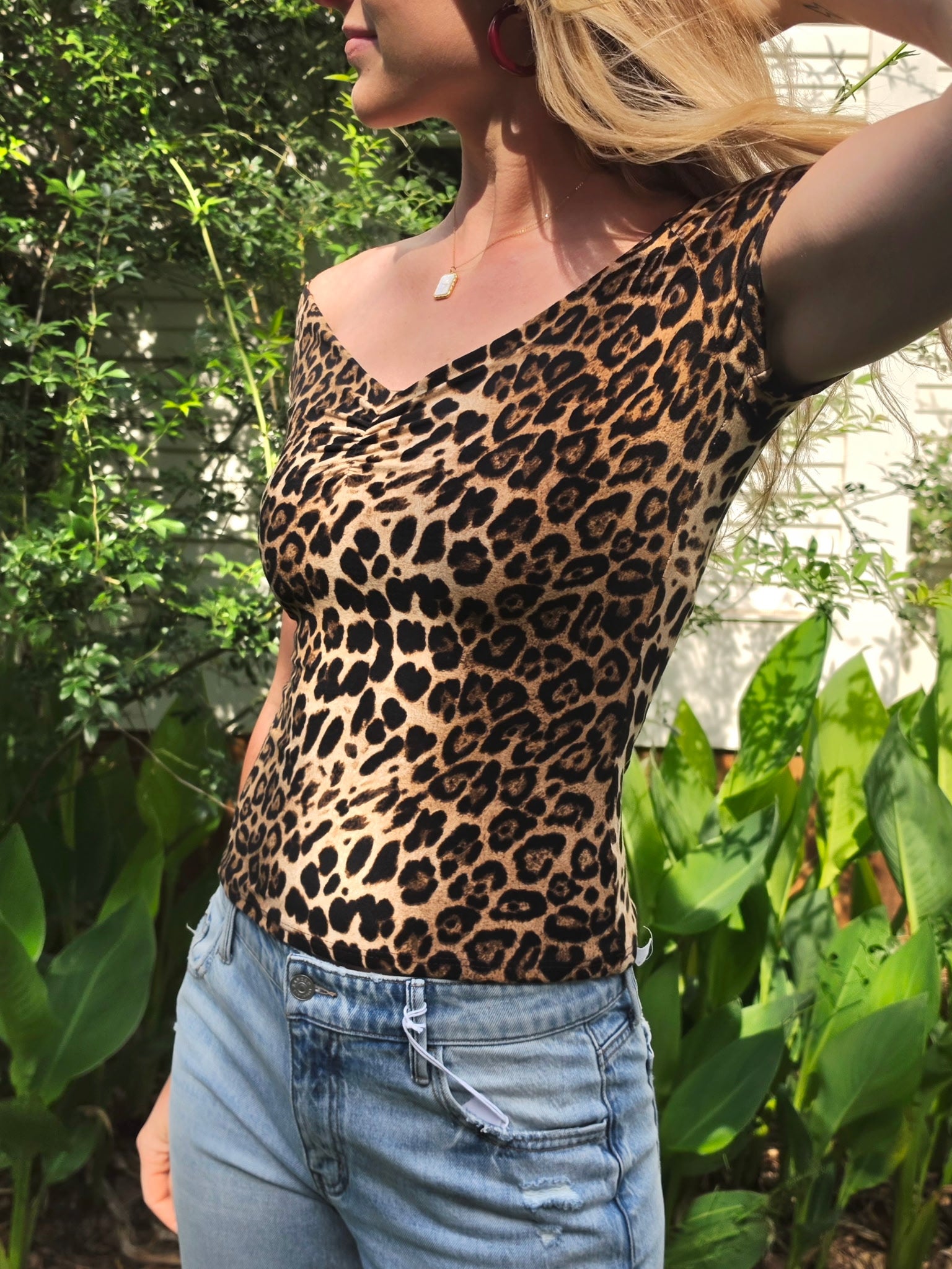 Leopard off the Shoulder Cinched Top