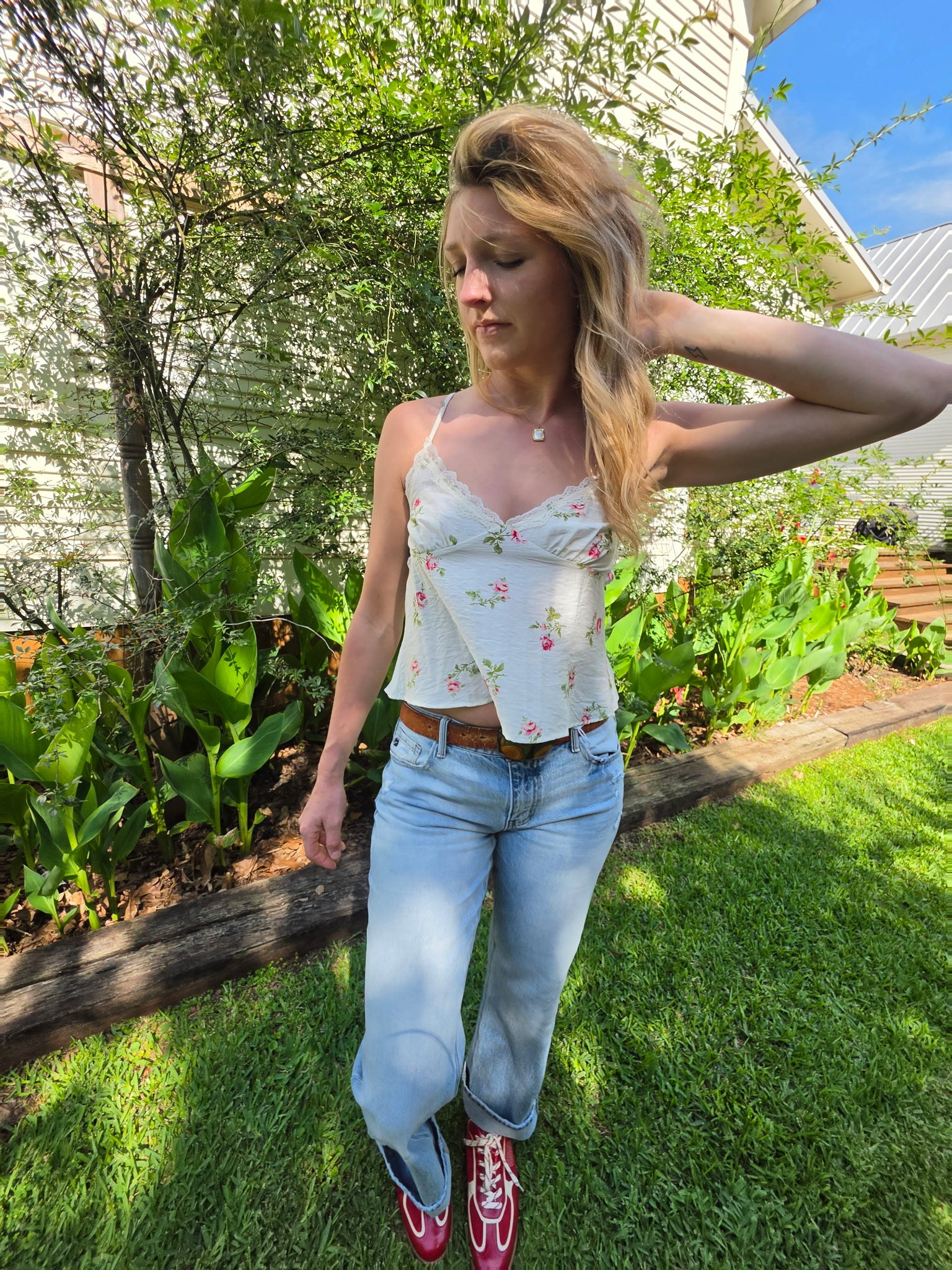 Floral Print Cami with Lace