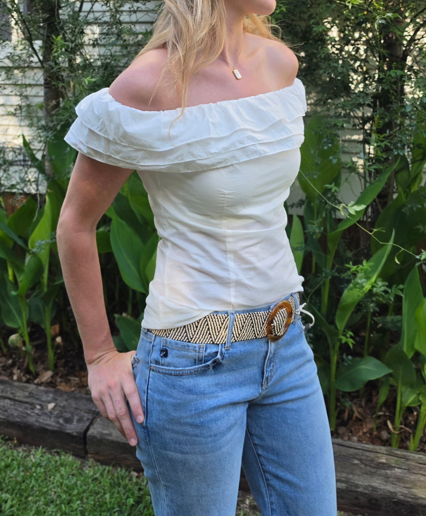 Off-shoulder Ruffle Poplin Top
